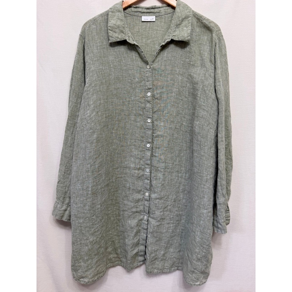 J. Jill Love Linen Sage Green 100% Linen Button-Down Tunic Shirt Size XL